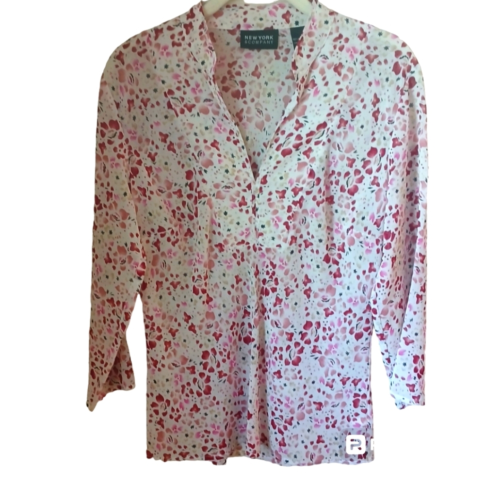 New York & Co Multicolor V Neck Polyester Blouse Size S